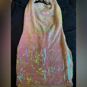 White/Pink Shimmer Sequins Mini Dress